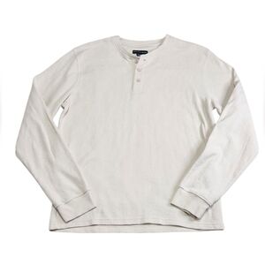 SAKS FIFTH AVENUE Waffle Knit Henley Ivory/cream Sz Medium